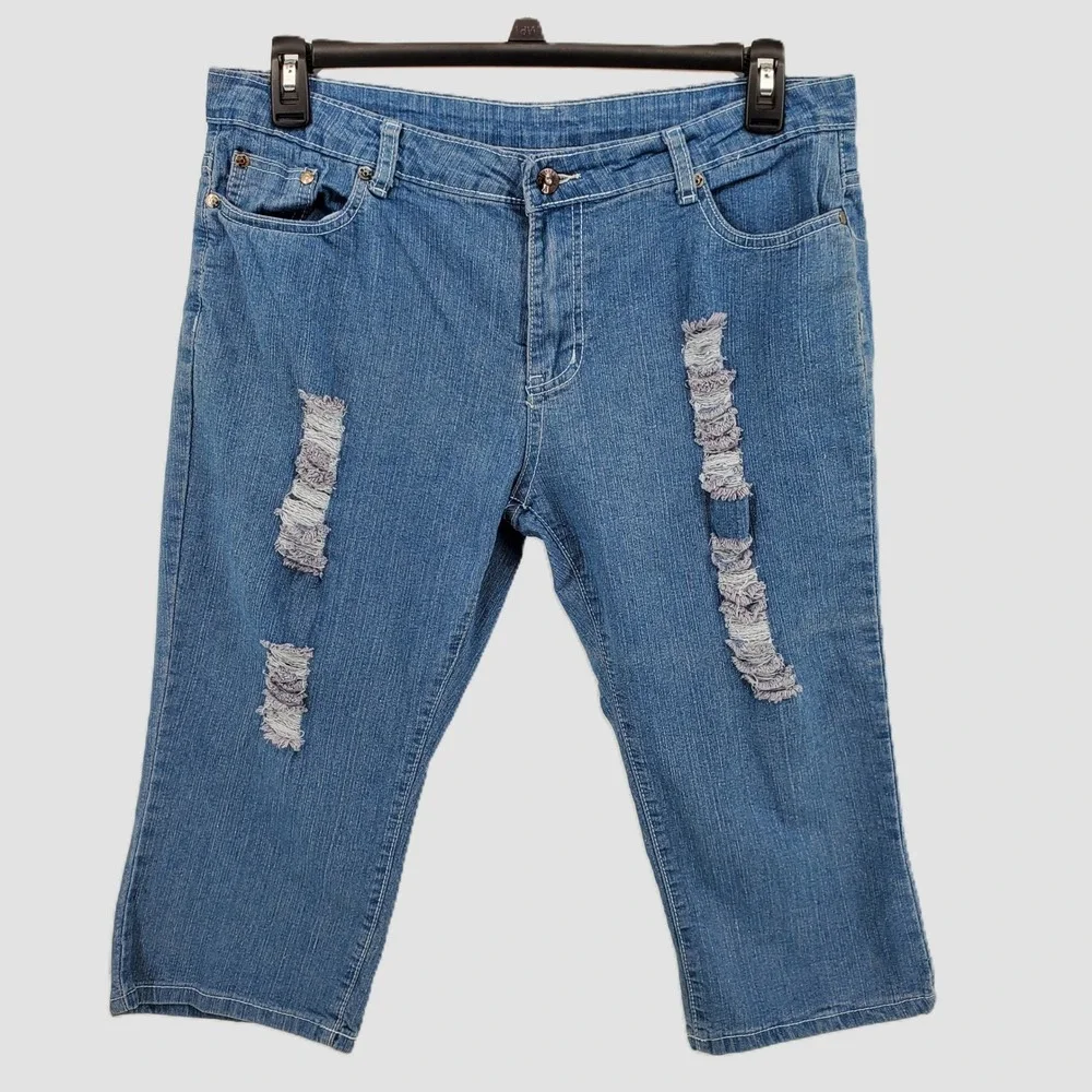 T&Y Fashion Women 13/14‎ Distressed Capri Jeans Blue Medium Wash Y2K Pre-Owned